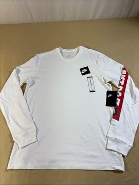 Nike Sportswear Mens M NSW JDI Long Sleeve Tee Shirt White Red Box